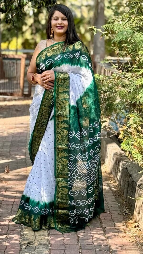 White Colour Bandhej Print Sarees