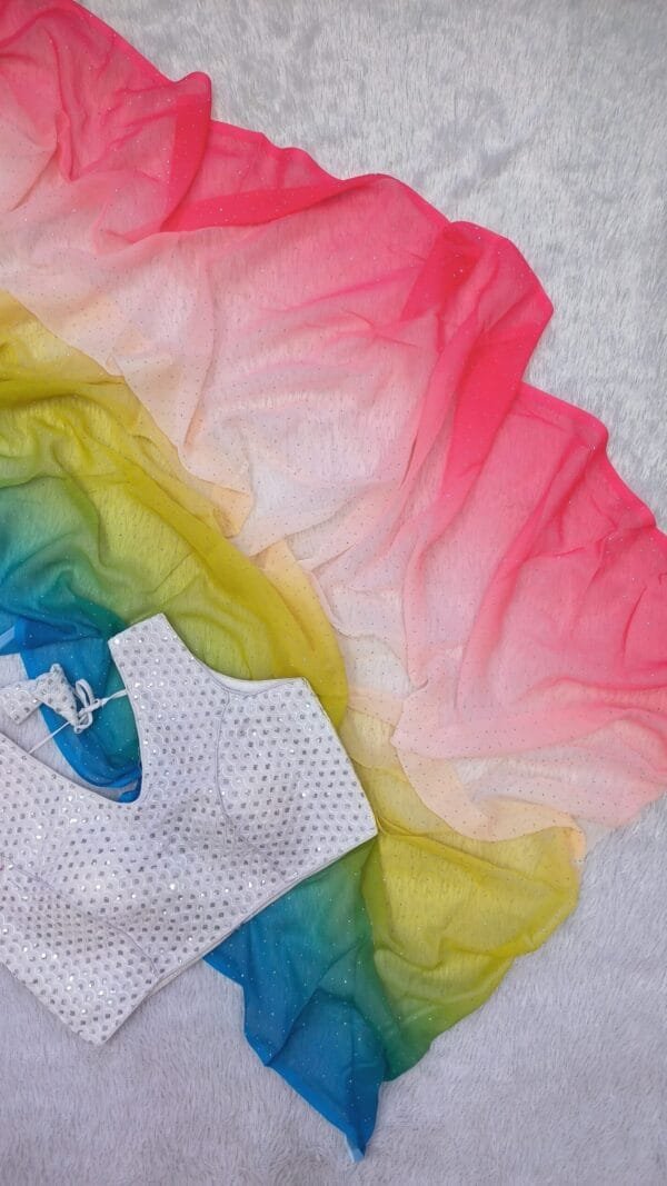 White Colour Georgette Swarovski Diamond Saree