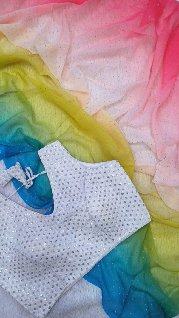 White Colour Georgette Swarovski Diamond Saree