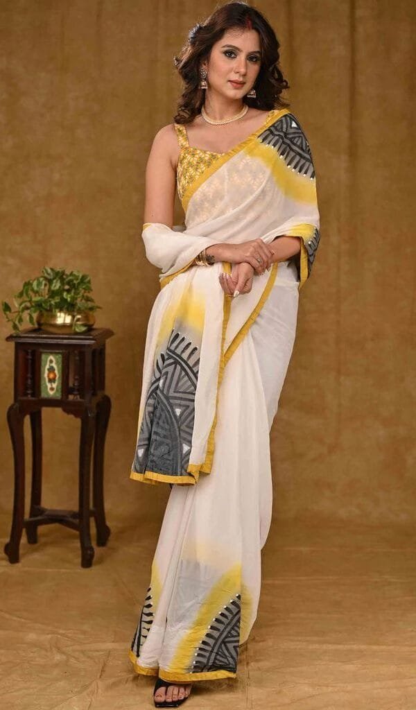 White Colour Pure Linen Cotton New Fancy Saree