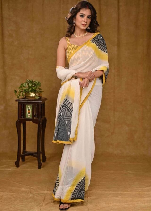 White Colour Pure Linen Cotton New Fancy Saree