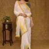 White Colour Pure Linen Cotton New Fancy Saree
