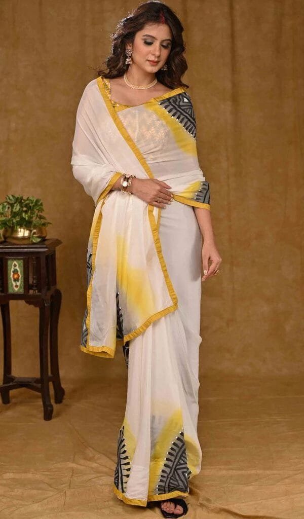 White Colour Pure Linen Cotton New Fancy Saree