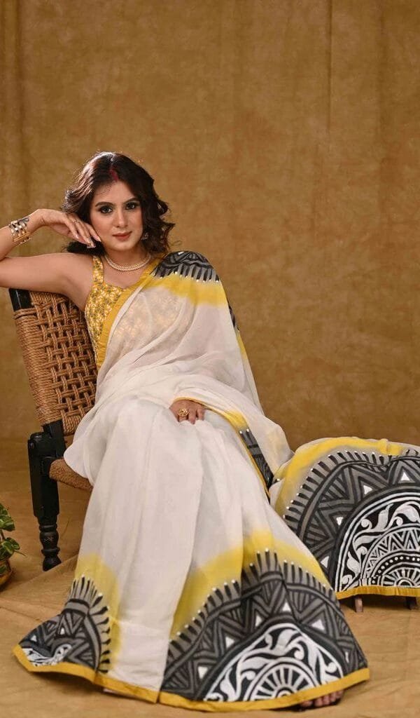 White Colour Pure Linen Cotton New Fancy Saree