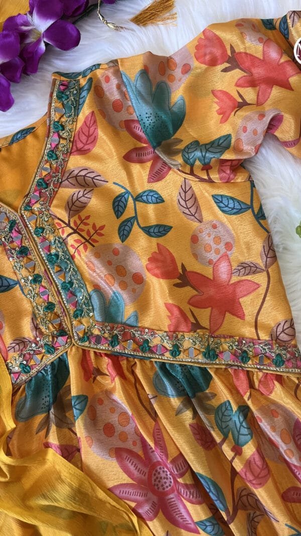 Yellow Colour Premium Chinon Alia Cut Dresses