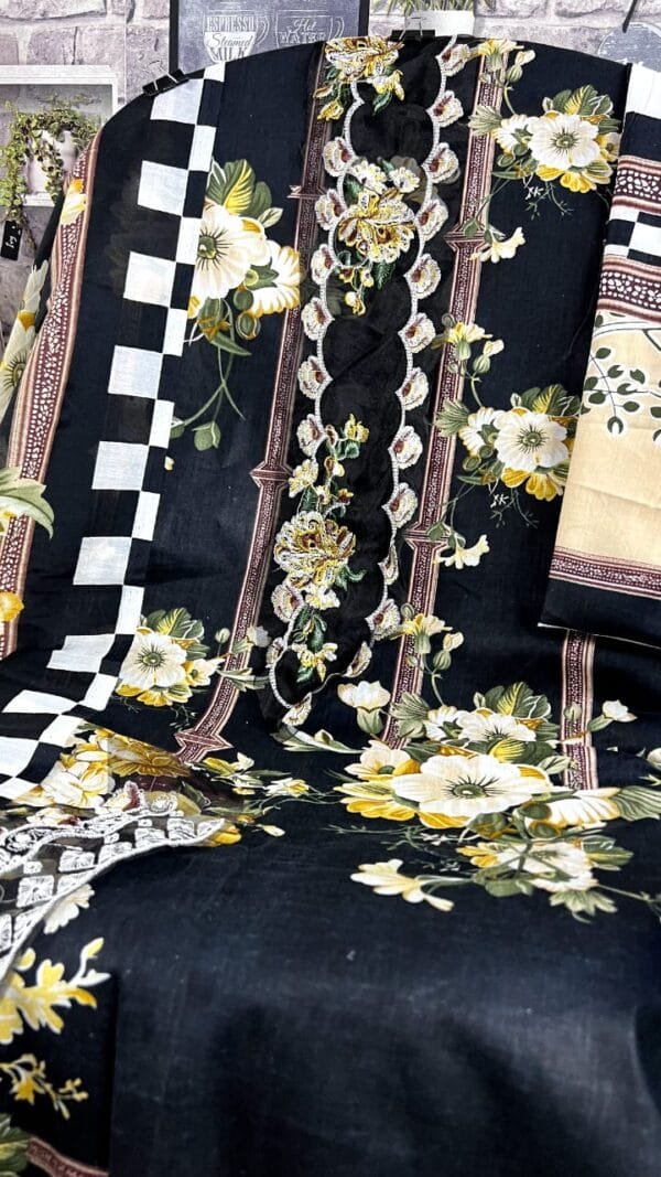 Black Colour Pure Cotton Print with heavy embroidery Suits