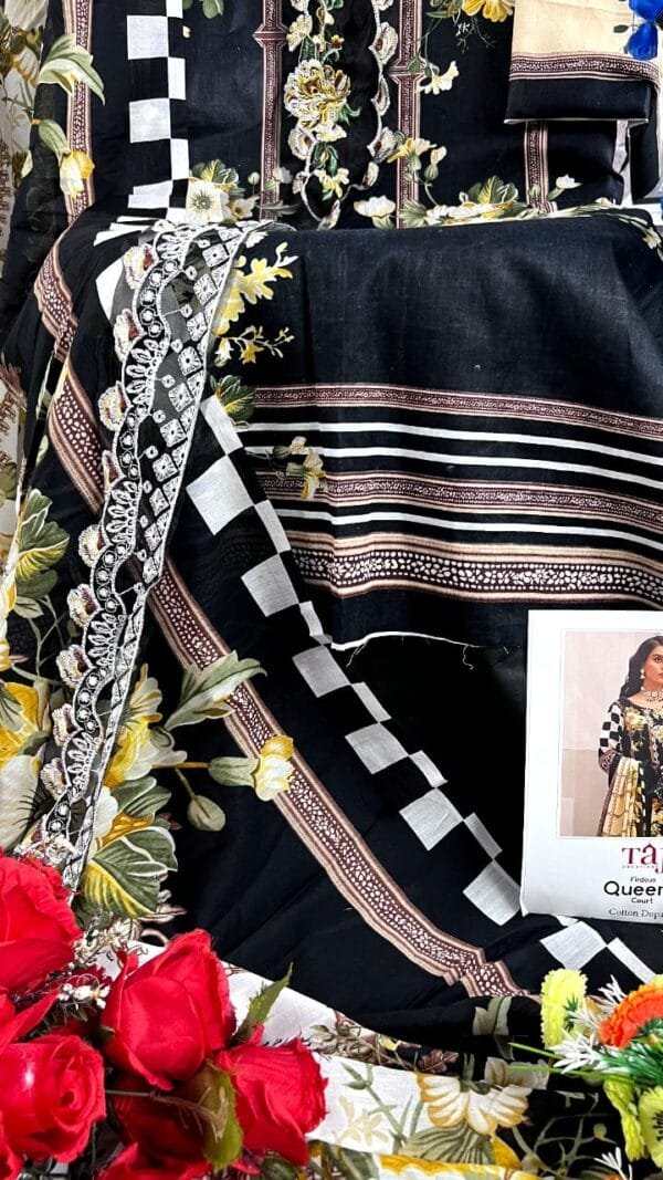 Black Colour Pure Cotton Print with heavy embroidery Suits