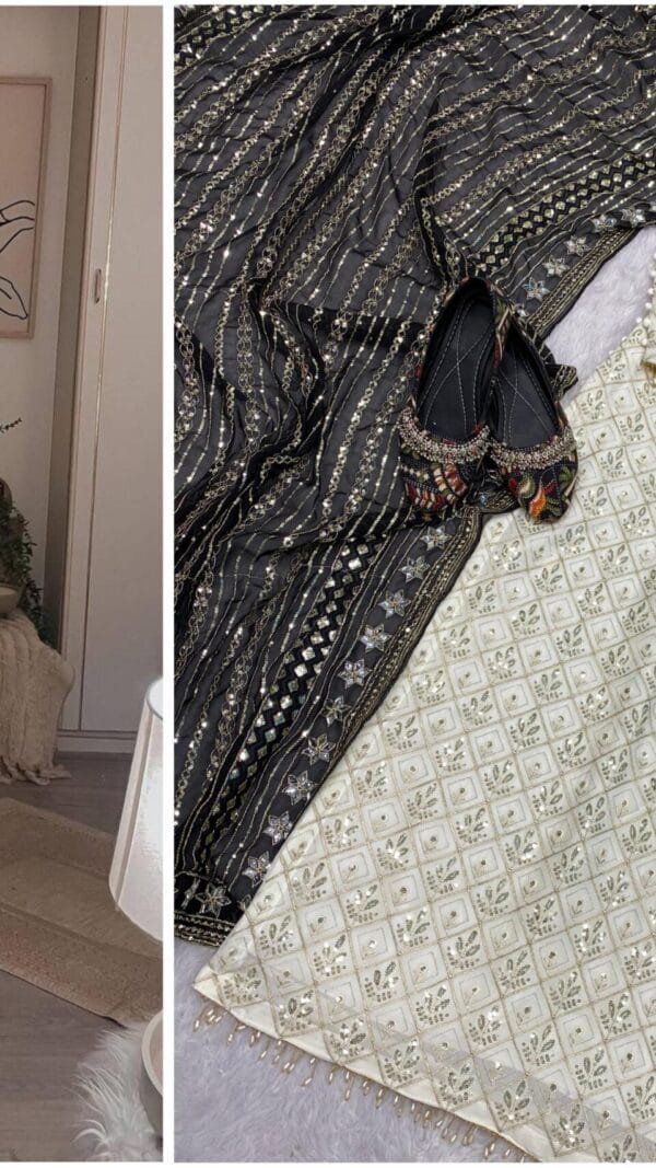 Black Grey Colour Readymade Desirable Fancy Faux Georgette Suits