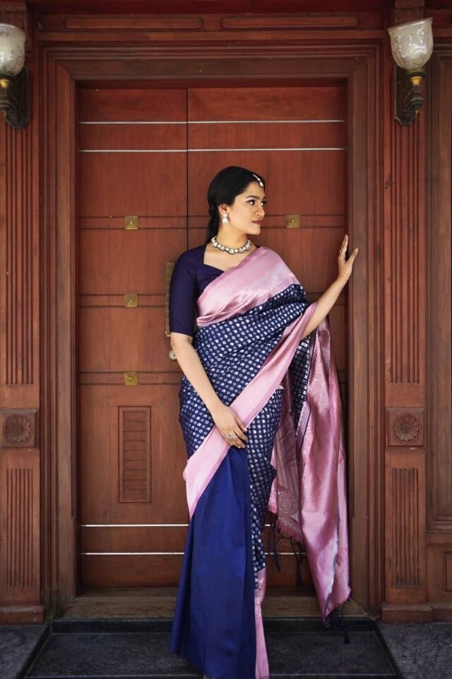 Blue Colour Banarasi Soft Silk Saree