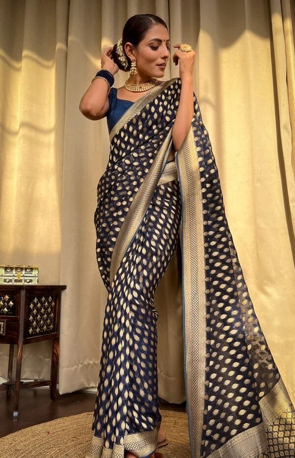 Blue Colour Banarasi Soft Silk Saree