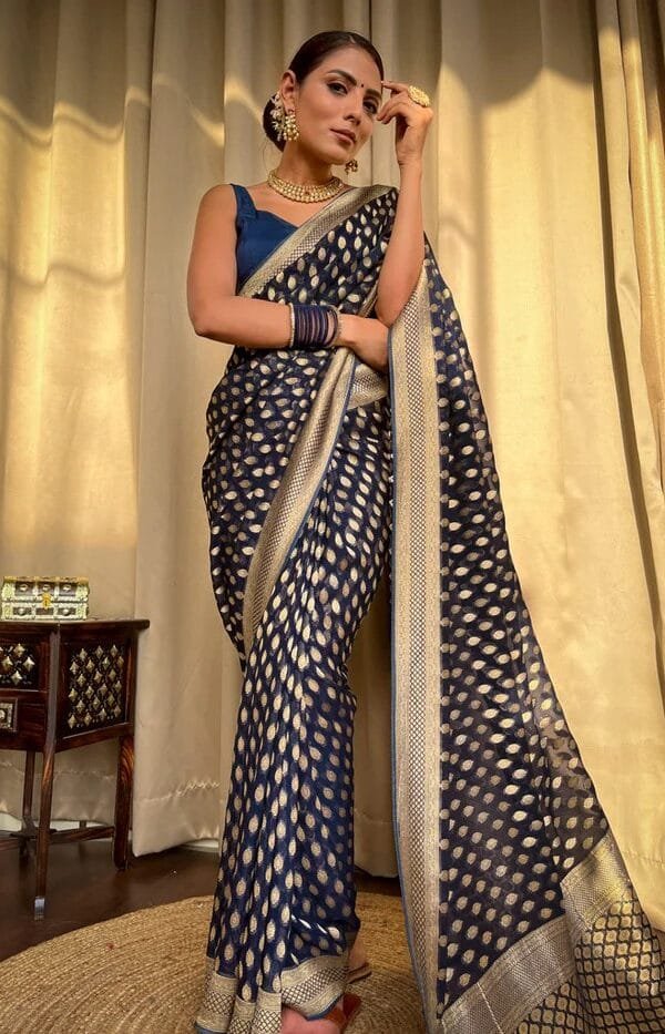Blue Colour Banarasi Soft Silk Saree