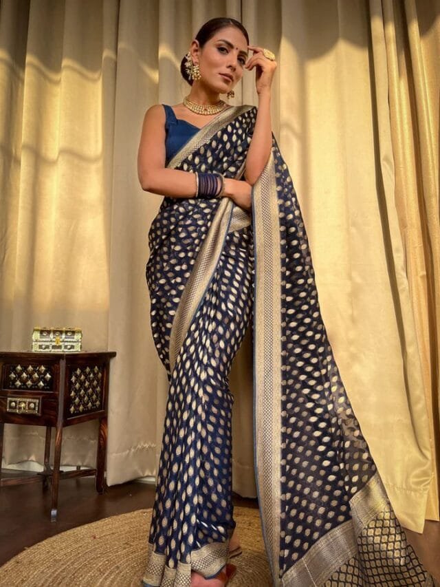 Blue Colour Banarasi Soft Silk Saree