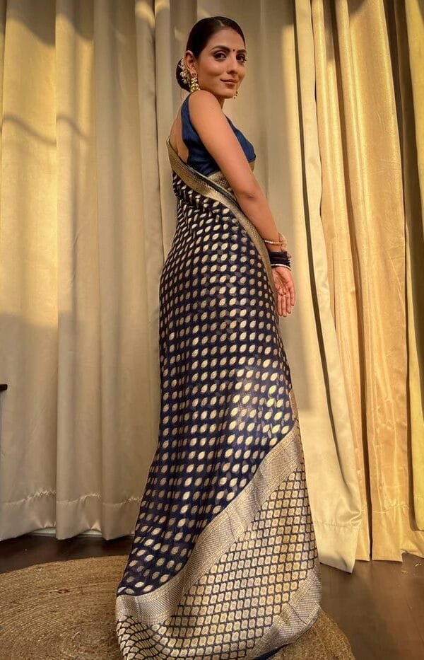 Blue Colour Banarasi Soft Silk Saree