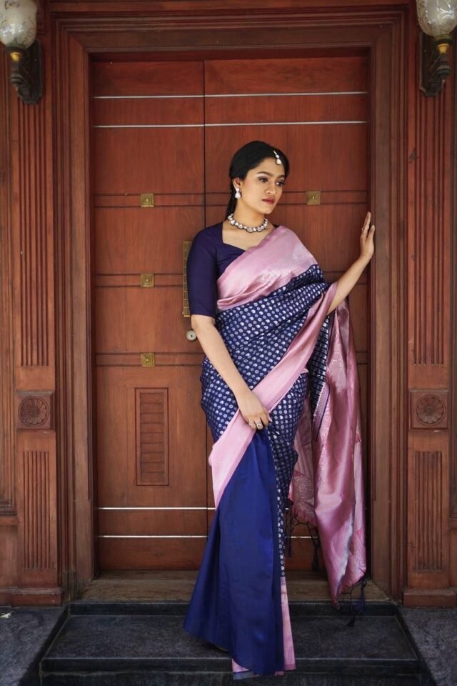 Blue Colour Banarasi Soft Silk Saree