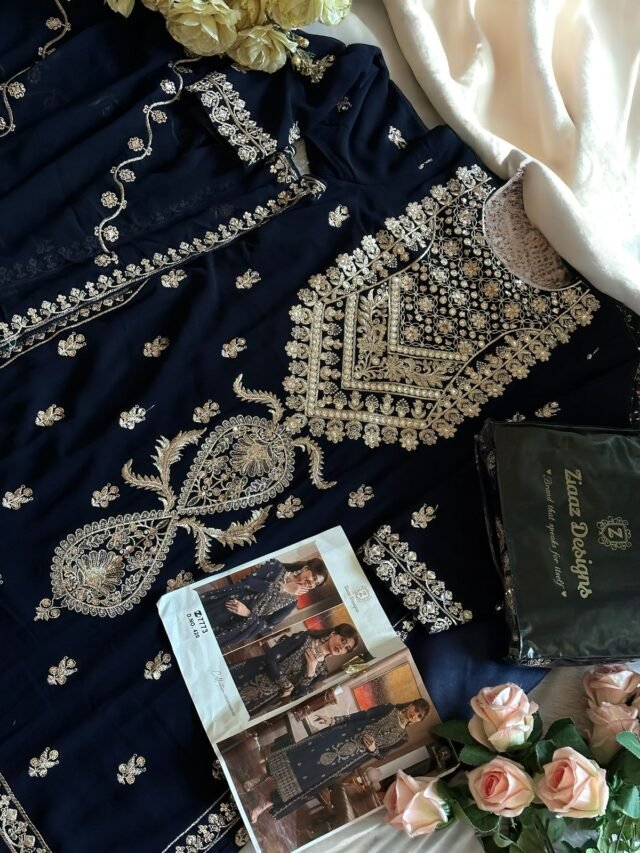 Blue Colour Georgette very heavy embroidered Suits