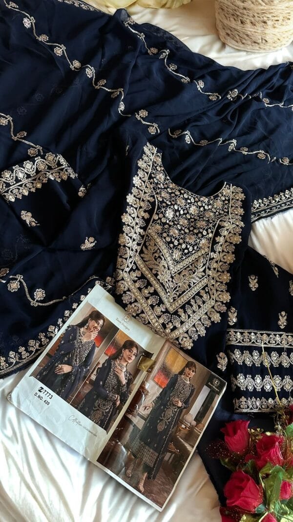 Blue Colour Georgette very heavy embroidered Suits