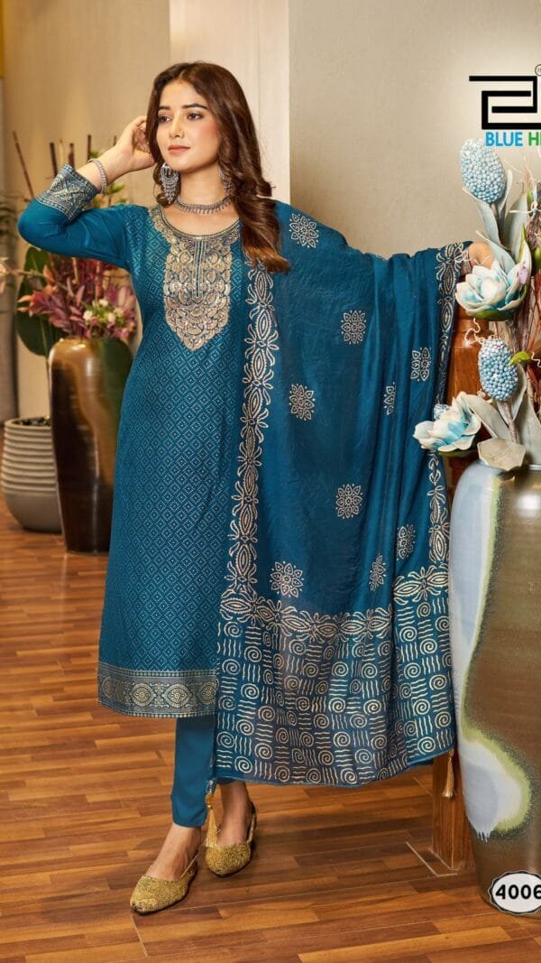Blue Colour Ready to Wear 3 piece set Dresses