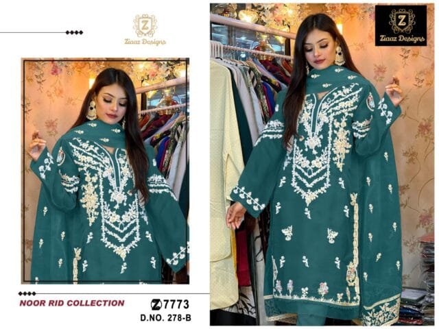 Blue Grey Colour Organza Embroidered, handwork Suits