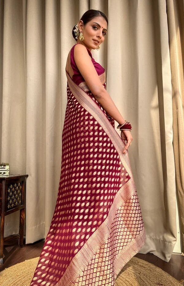 Brown Colour Banarasi Soft Silk Saree