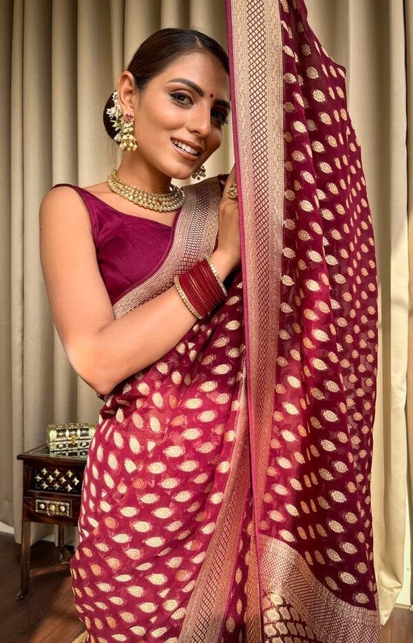 Brown Colour Banarasi Soft Silk Saree