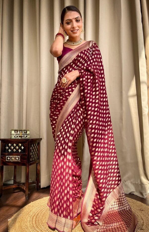 Brown Colour Banarasi Soft Silk Saree