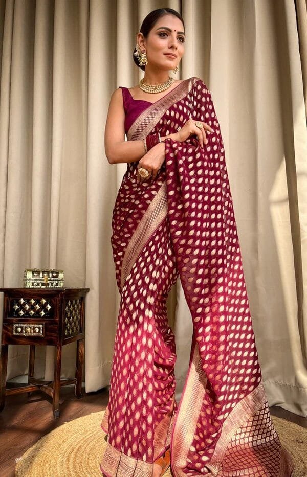 Brown Colour Banarasi Soft Silk Saree
