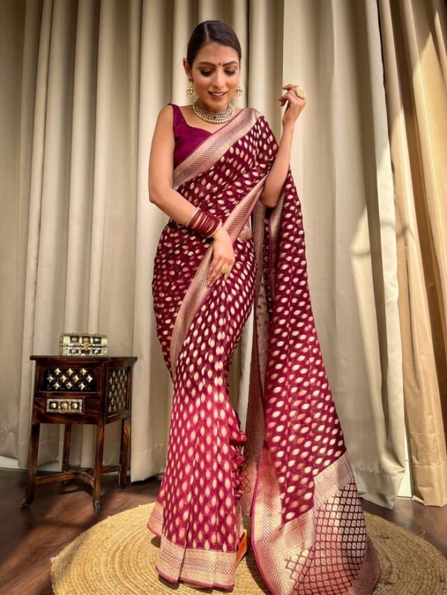 Brown Colour Banarasi Soft Silk Saree