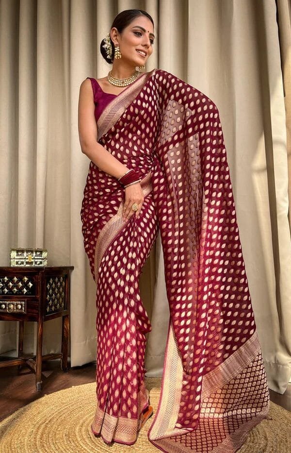 Brown Colour Banarasi Soft Silk Saree