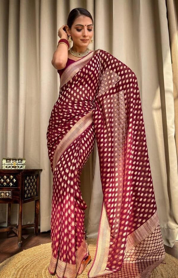 Brown Colour Banarasi Soft Silk Saree