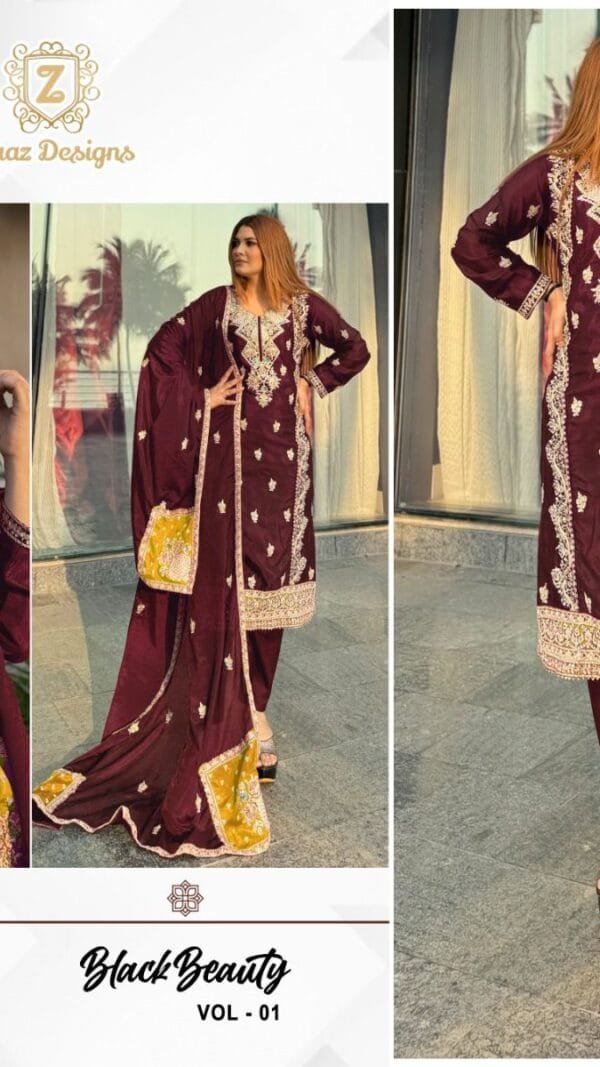 Brown Colour Chinon Semi stitched Suits