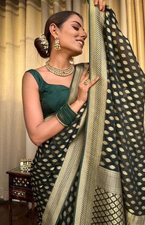 Green Colour Banarasi Soft Silk Saree