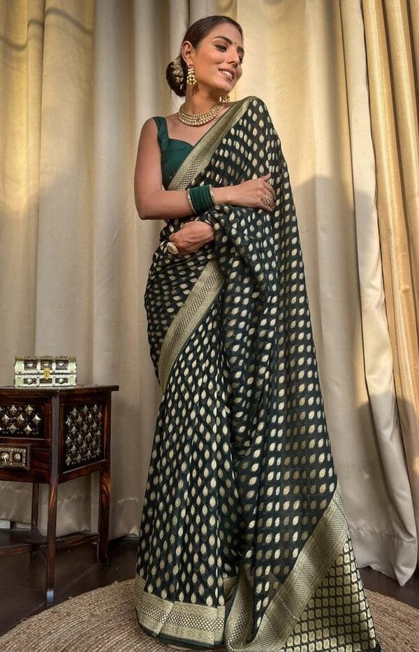 Green Colour Banarasi Soft Silk Saree