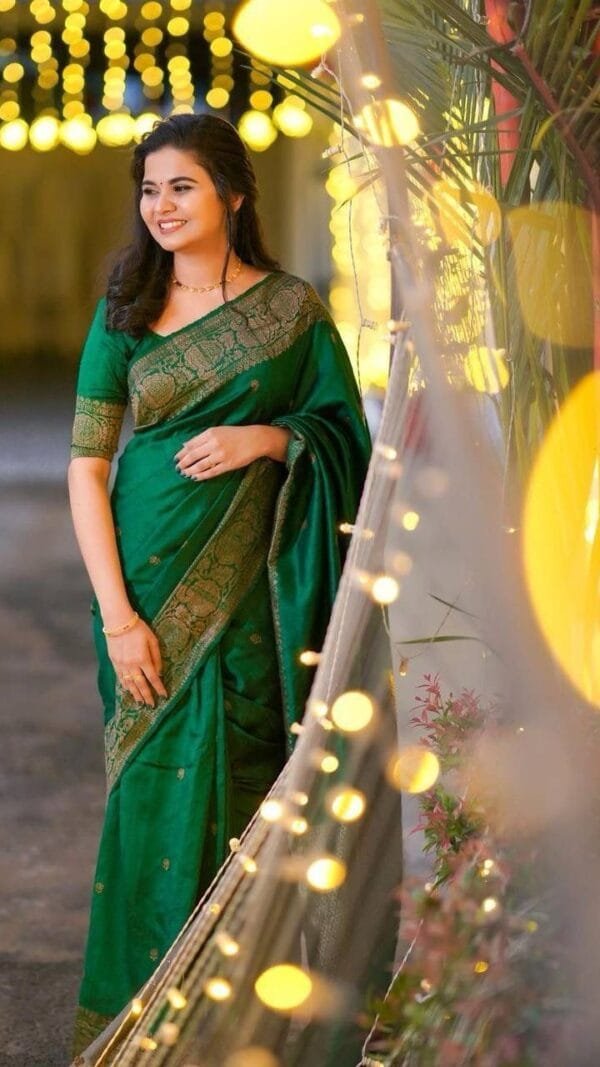 Green Colour Banarasi Soft Silk Saree