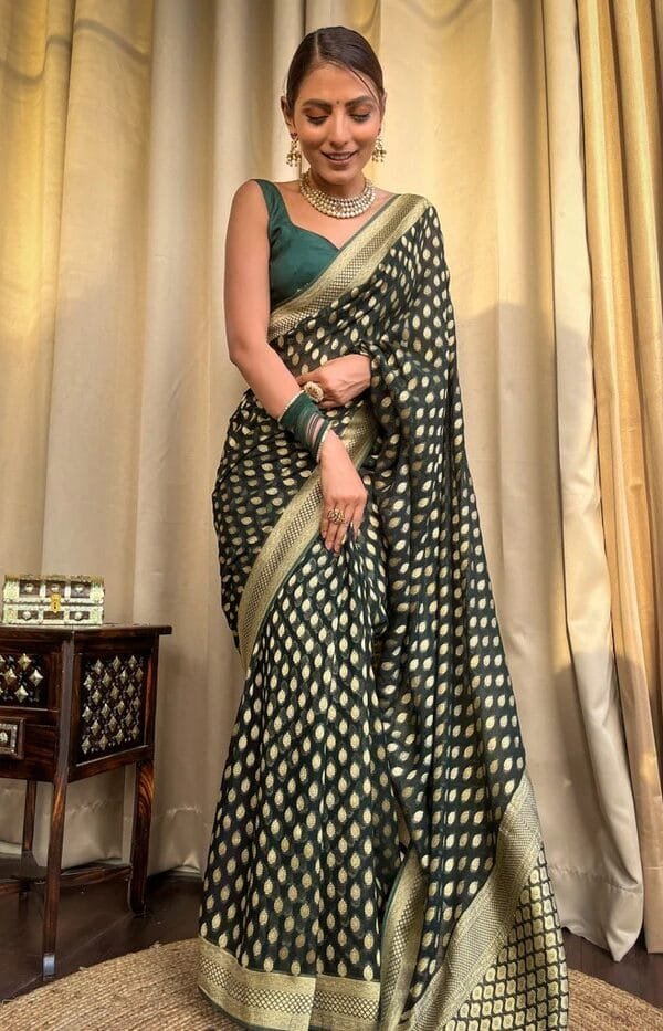 Green Colour Banarasi Soft Silk Saree