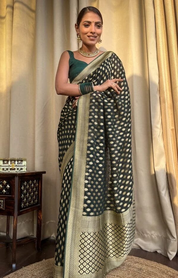 Green Colour Banarasi Soft Silk Saree