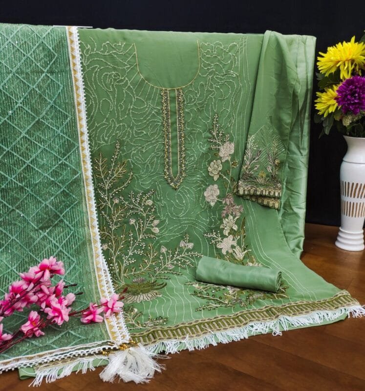 Joban Fashion Green Kurta Set Georgette Sequence Embroidery Work