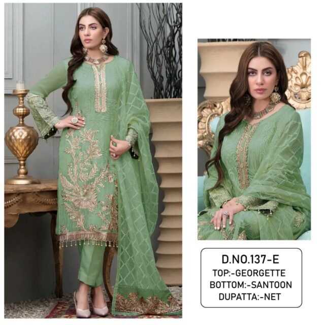 Green Colour Georgette With Sequence Embroidery & Diamond Work Suits