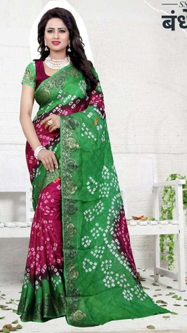 Green Colour New Bandhani Saree