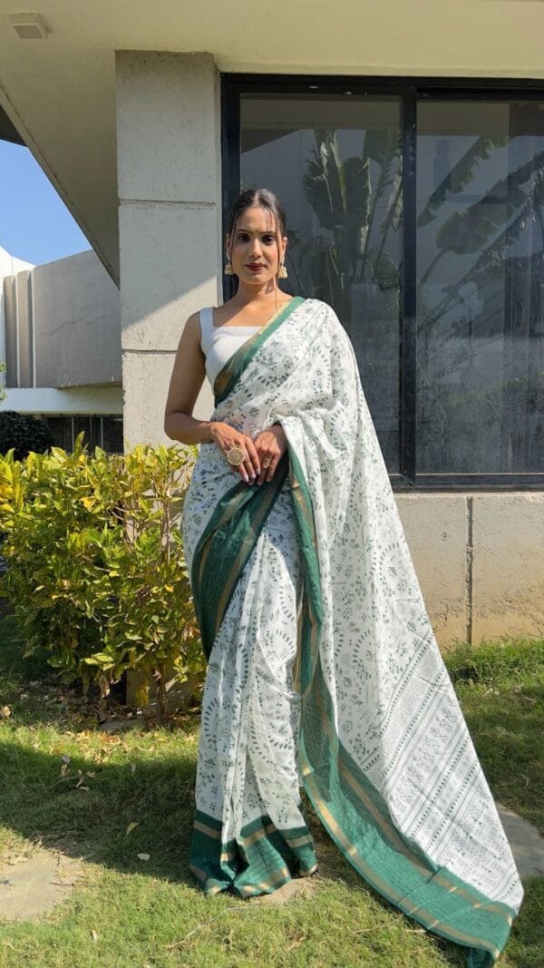 Green Colour New Kalamkari Print 1 Minute Ready To Wear Saree