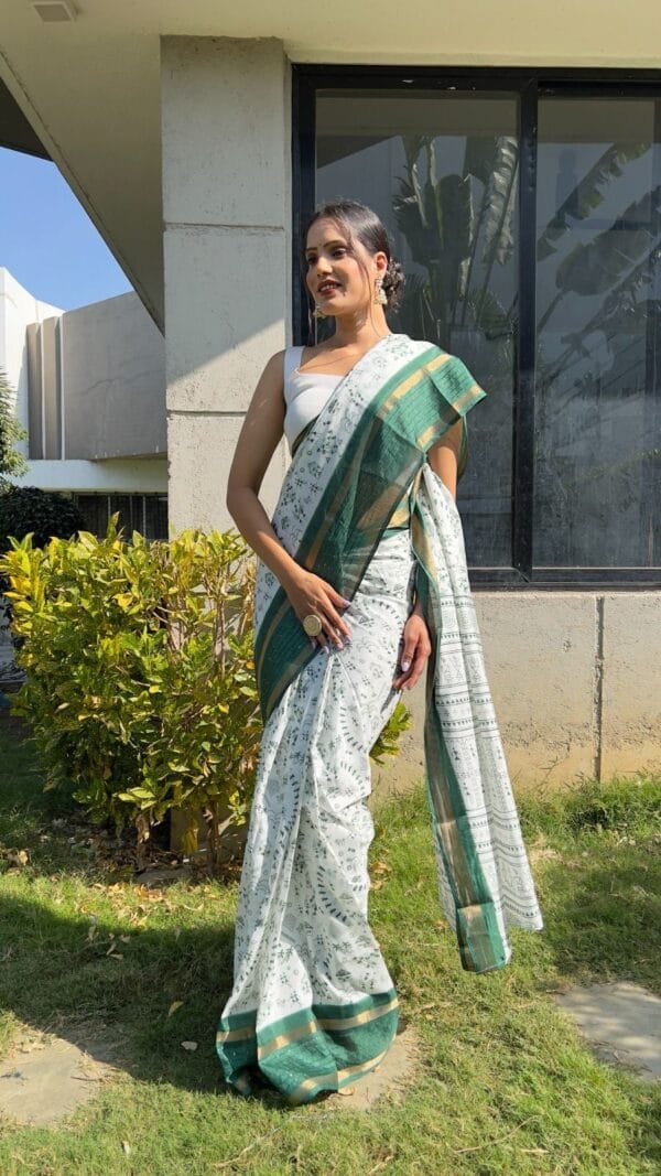 Green Colour New Kalamkari Print 1 Minute Ready To Wear Saree