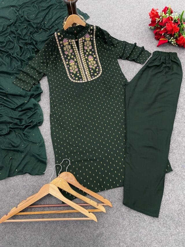 Green Colour New Reyon beautiful suit