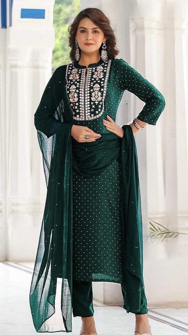 Green Colour New Reyon beautiful suit