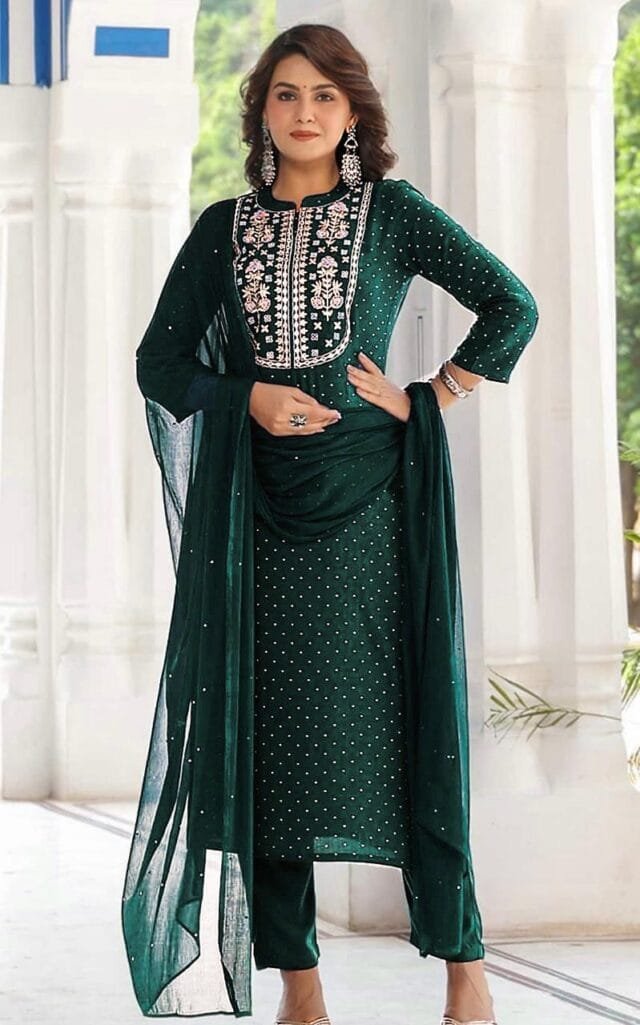 Green Colour New Reyon beautiful suit