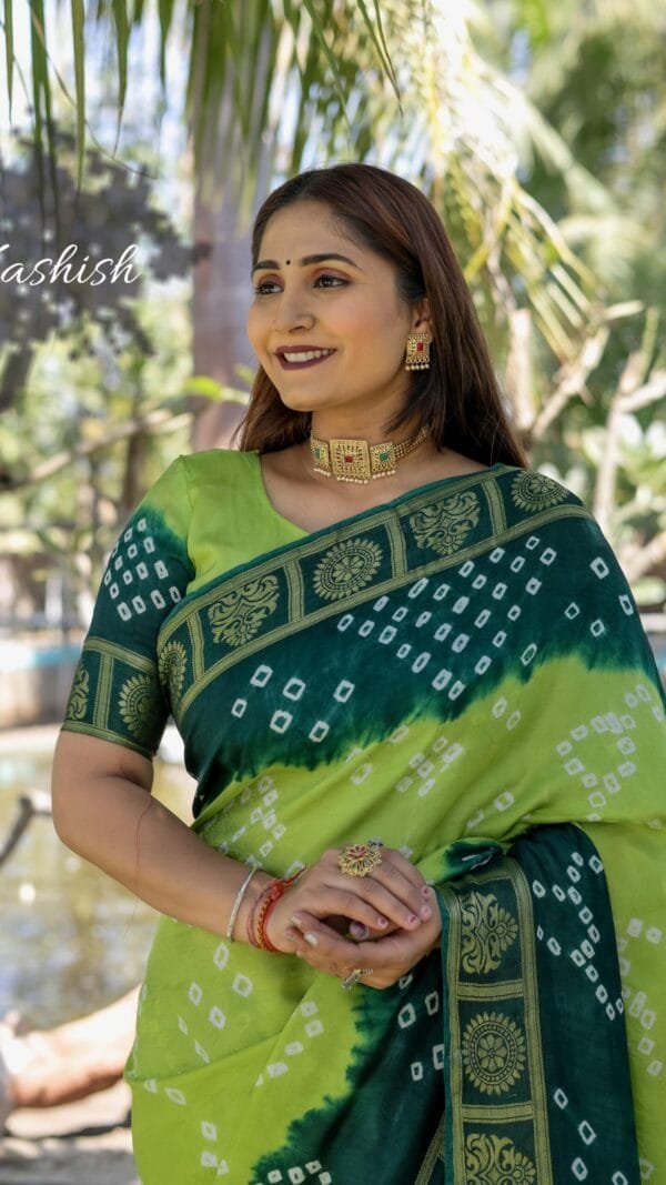 Green Colour Pure Bandhej silk saree