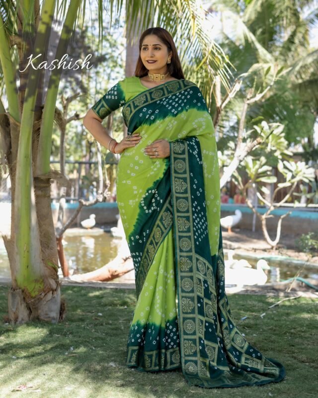 Green Colour Pure Bandhej silk saree