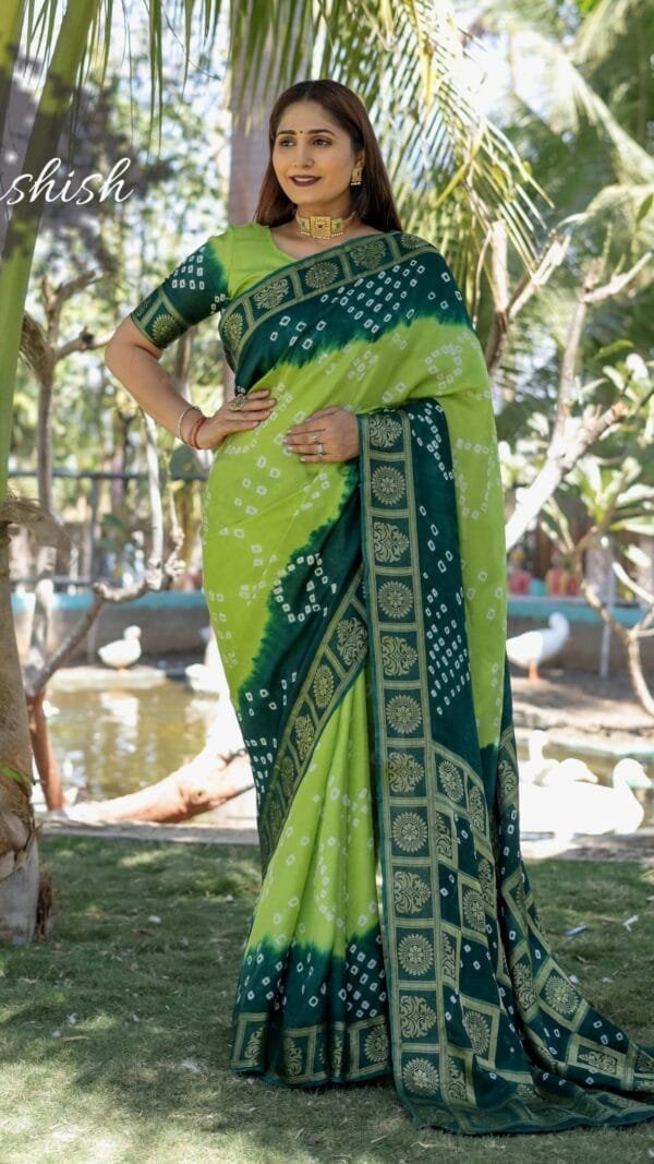 Green Colour Pure Bandhej silk saree