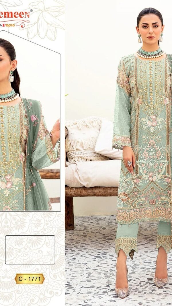 Green Grey Colour ORGANZA EMBROIDERED Suits