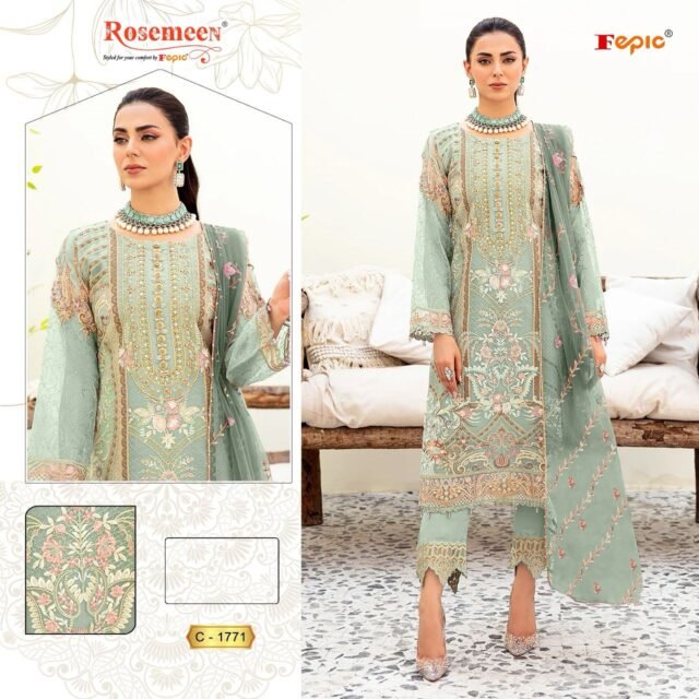 Green Grey Colour ORGANZA EMBROIDERED Suits
