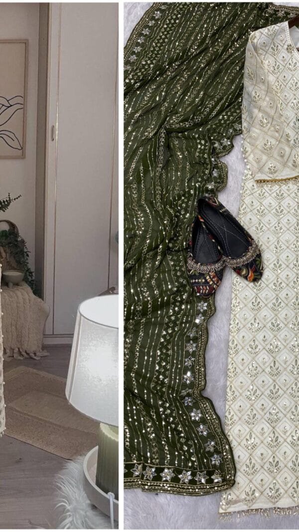 Green Grey Colour Readymade Desirable Fancy Faux Georgette Suits