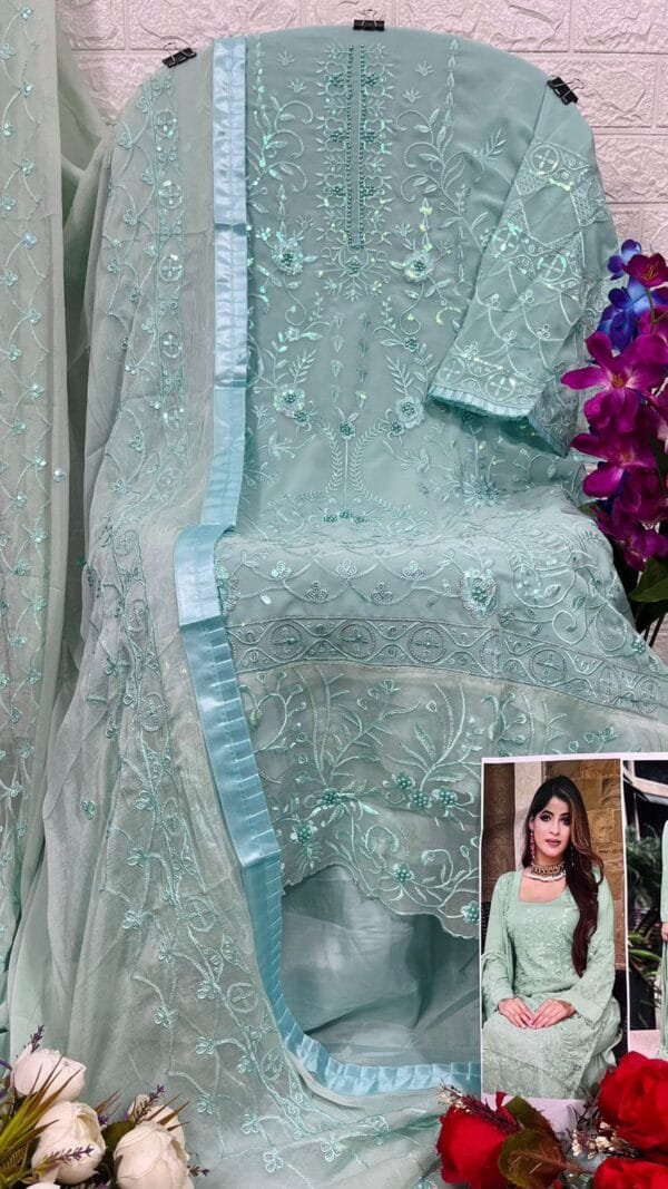 Grey Blue Colour GEORGETTE WITH HEAVY EMBROIDERED Suits